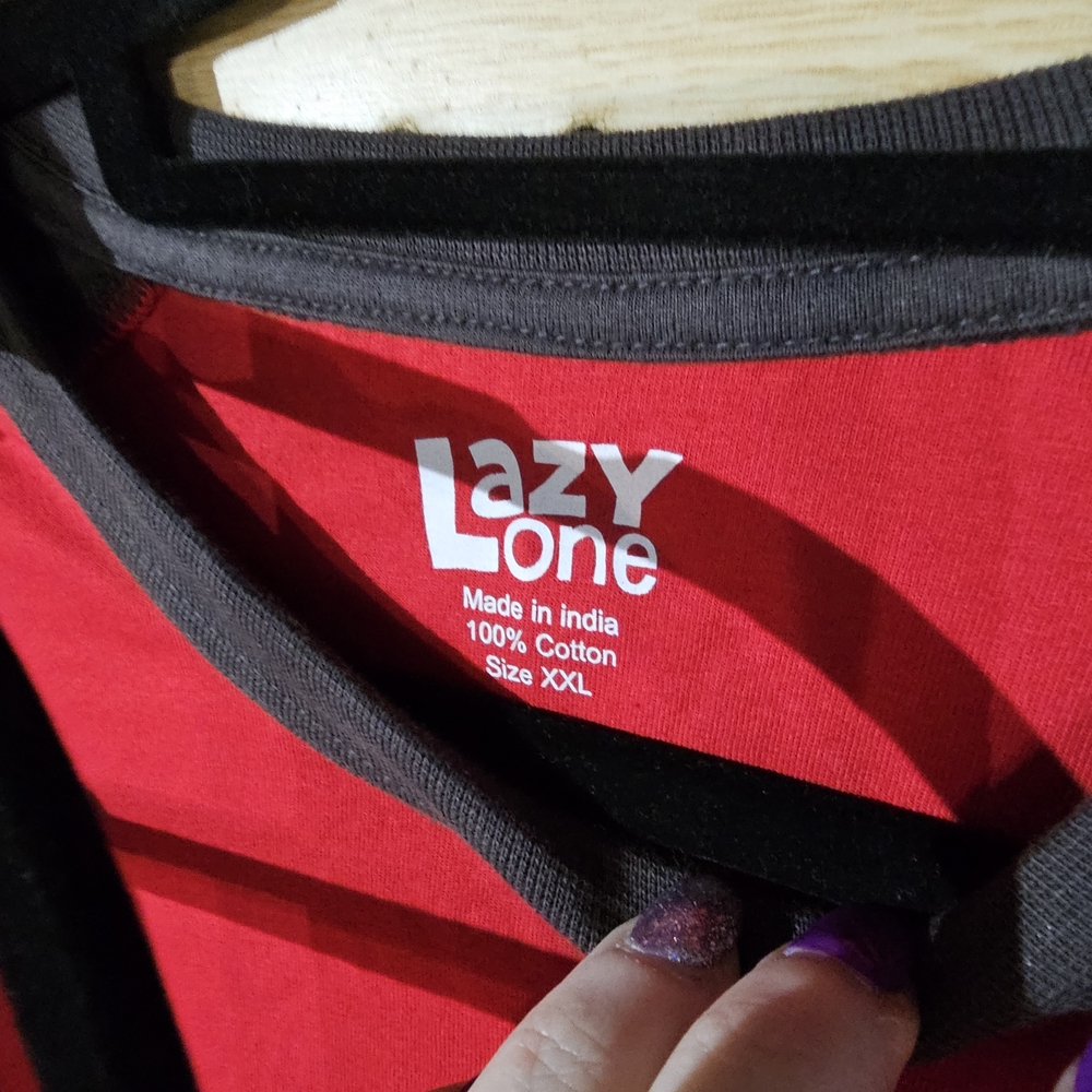 Lazy One Vibrant Red and Black Cotton Night Shirt XXL/ Pants XL